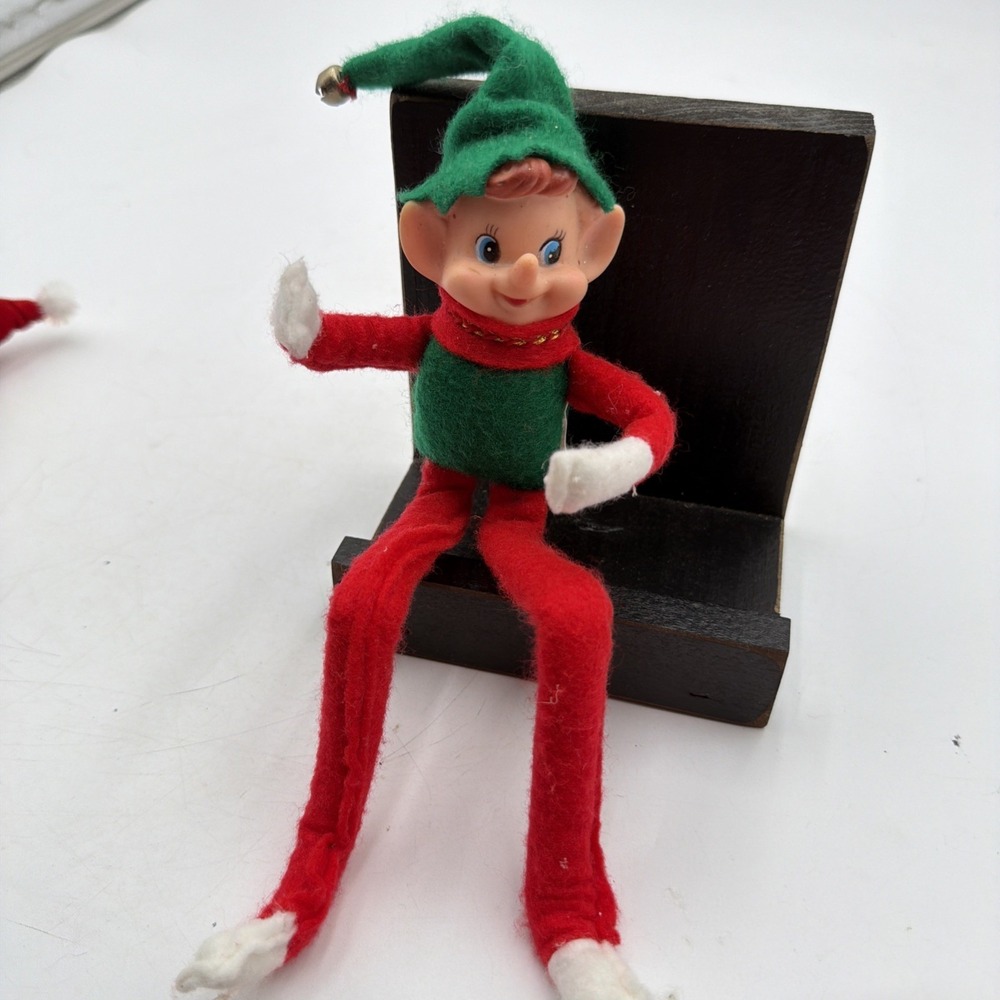 Vintage Christmas Felt Pixie Elf Knee Huggers Red Green Japan